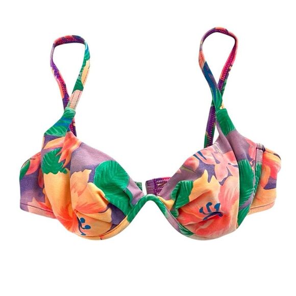 Vintage 90’s Tropical Floral Bikini Top - Picture 1 of 7